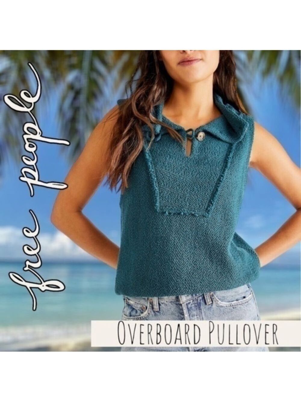 FREE PEOPLE NWT Overboard Oversize-Collar Sleeveless Textured Cotton Top/LG